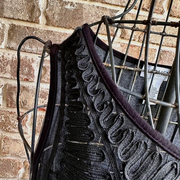 Carmen Marc Valvo Tunic Top Sz L Gray Sleeveless Black Embellished Souta… - Picture 6 of 12